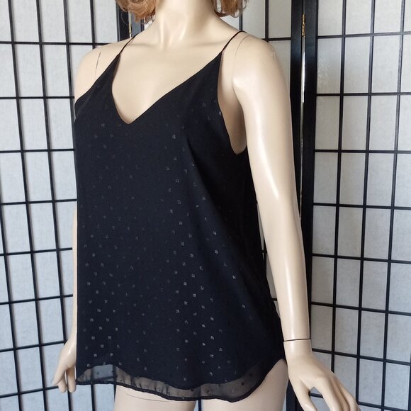 LOFT Black Mesh Silver Polka Dot Spaghetti Strap Camisole Top Fully Lined, Sz M - Picture 4 of 7